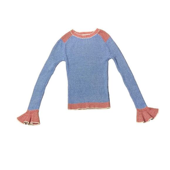 English Factory  Blue & Red Raglan Sleeve Cropped Sweater - XS - Picture 3 of 6
